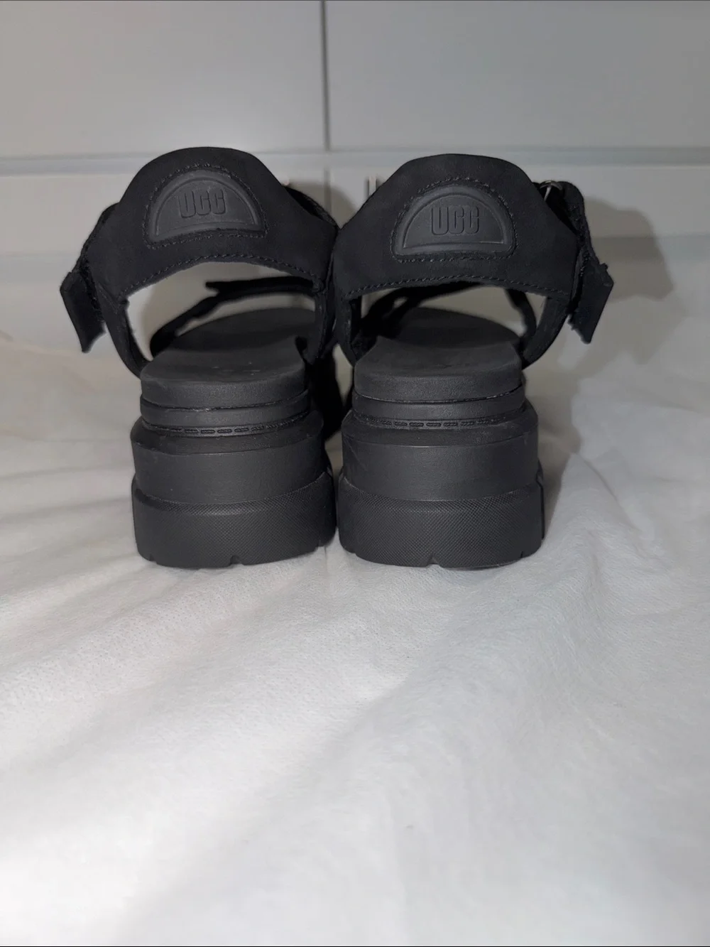 UGG Black Chunky Platform Velcro Sandals